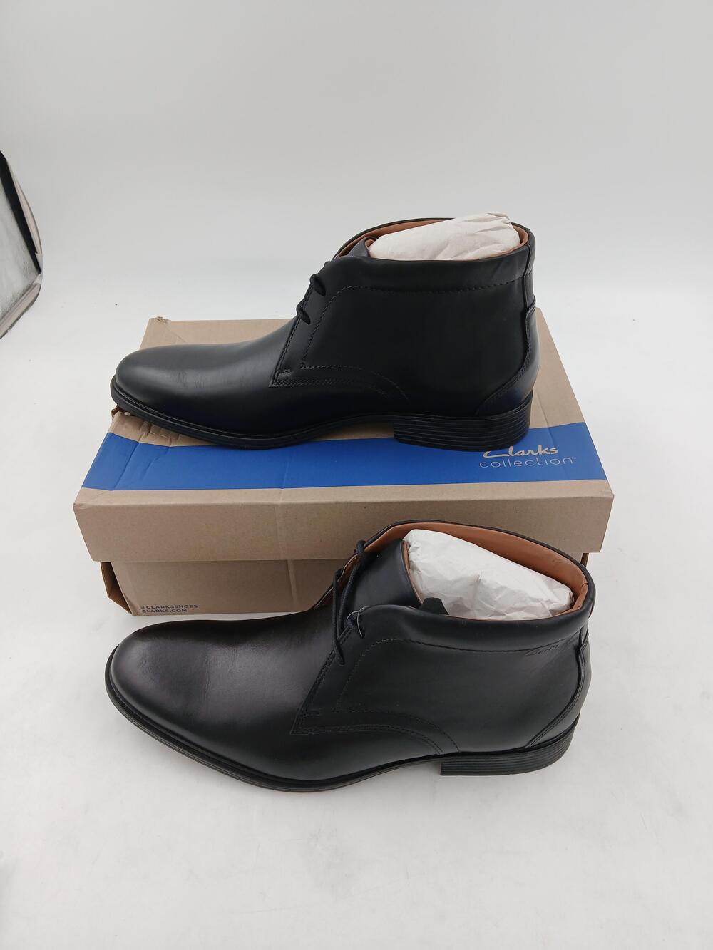 Clarks Whiddon Mid Boots Mens Size 10.5 Black Leather Chukka Dress Shoes